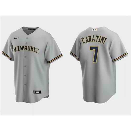 Men Milwaukee Brewers 7 Victor Caratini Grey Cool Base Stitched Jersey